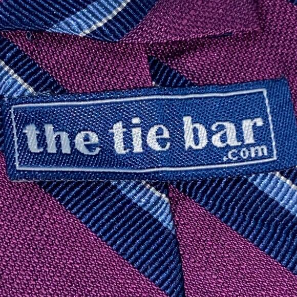 Vtg 1990s Skinny Necktie Red Blue Stripe Linen Silk 62.5 x 2.5 The Tie Bar - Picture 5 of 8